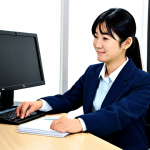 **

"A friendly Japanese disability counselor, fully clothed in professional attire, sitting at a desk with a computer, assisting a young adult client in modest clothing. Books and pamphlets about welfare services are visible. Bright, clean office environment.  Perfect anatomy, correct proportions, natural pose, well-formed hands, proper finger count, appropriate content, safe for work, family-friendly, professional illustration, informative, high quality."

**