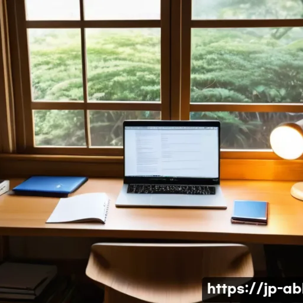 장애인상담사 자격 취득 준비 과정 - A modern Japanese home study space designed for effective learning, featuring a young adult sitting ...